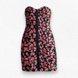 Y2K Cooperative Cherry Print Strapless Bustier Mini Dress Y2K Pinup Size Small